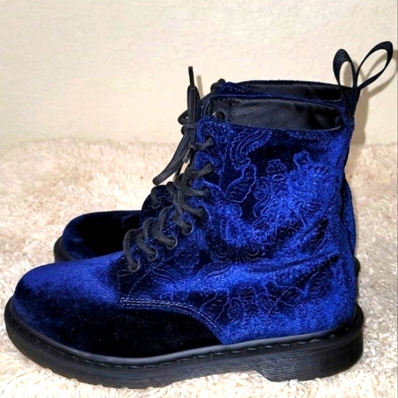 Dr. Martens Blue Velvet Boots - Picture 2 of 14